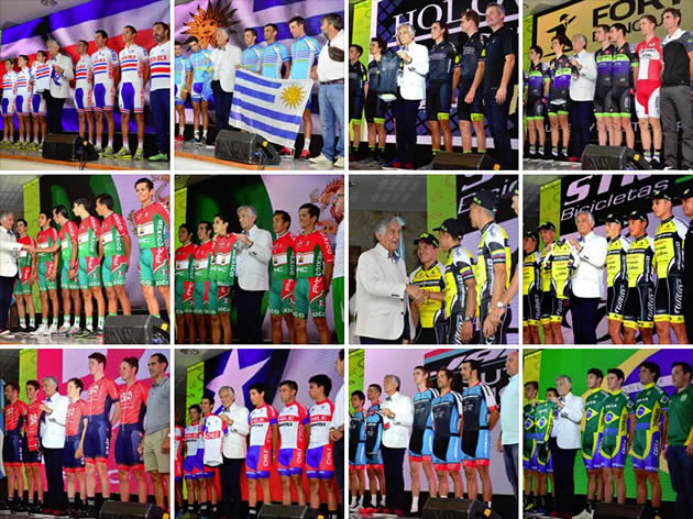 Imágenes de equipos que participan en el Tour de San Luis, en la que figura la Selección de Costa Rica, arriba, a la izquierda. La competencia finaliza el próximo domingo en Argentina (foto Faceboook del Tour de San Luis; toursanluis.com).