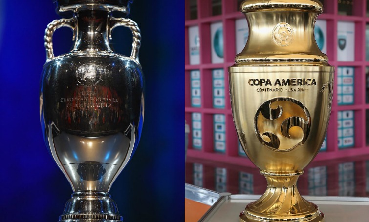Los trofeos en disputa en dos grandes citas del fútbol mundial: la Eurocopa de Naciones "Francia 2016" y la Copa América Centenario "Estados Unidos 2016".