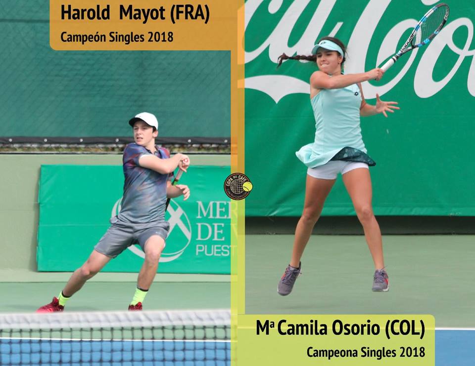 Los últimos ganadores del torneo de sencillos de la Copa del Café, el francés Harold Mayot y la colombiana María Camila Osorio (fotos Facebook de la Copa del Café).